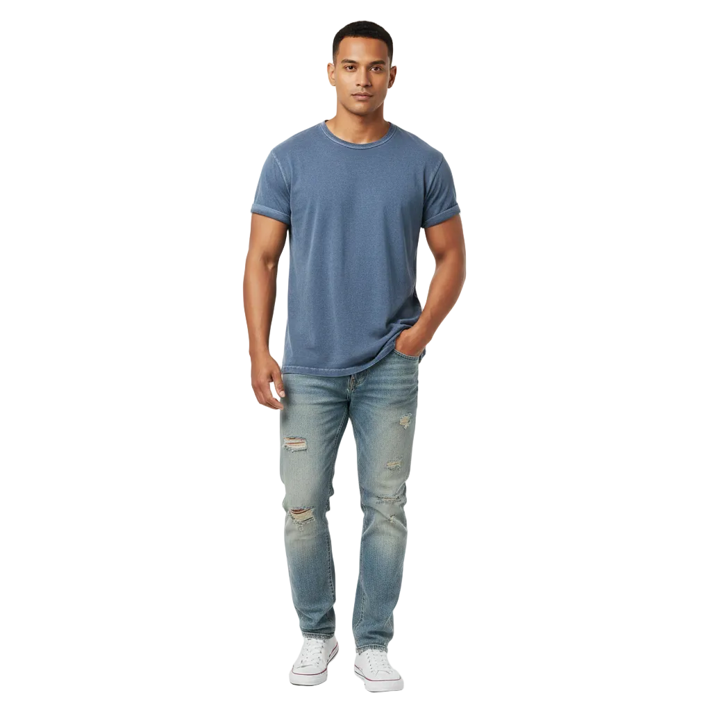 Indonesian male model dusty blue washed tee