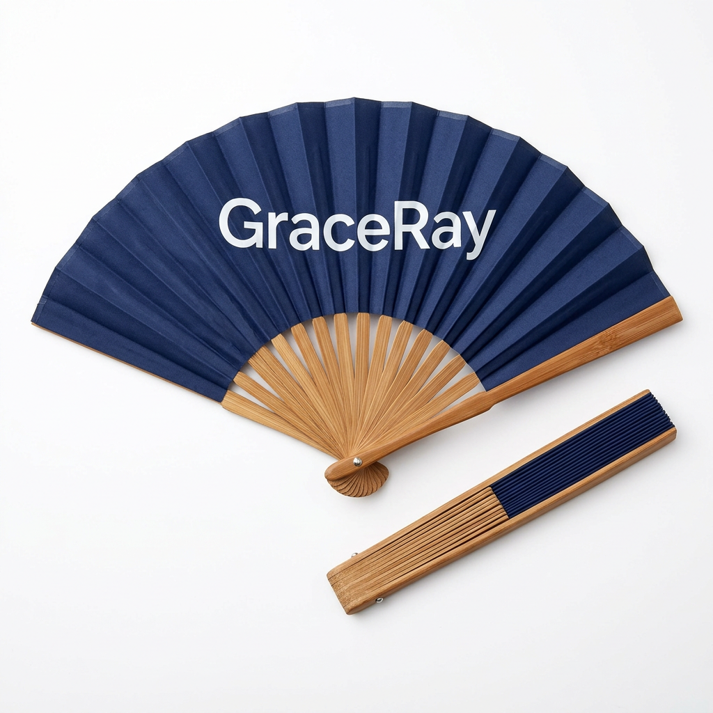 Custom logo hand fan with a printed promotional design for outdoor events and marketing campaigns.
