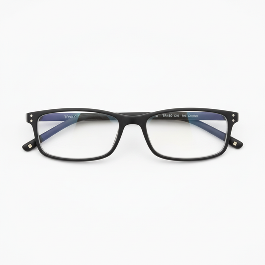 LED reading glasses with integrated lights off front view on white background