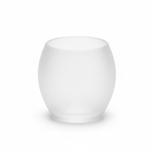 Hotel bathroom tumbler cup in frosted acrylic 250ml clear translucent finish on white background, compact guestroom vanity bathroom cup