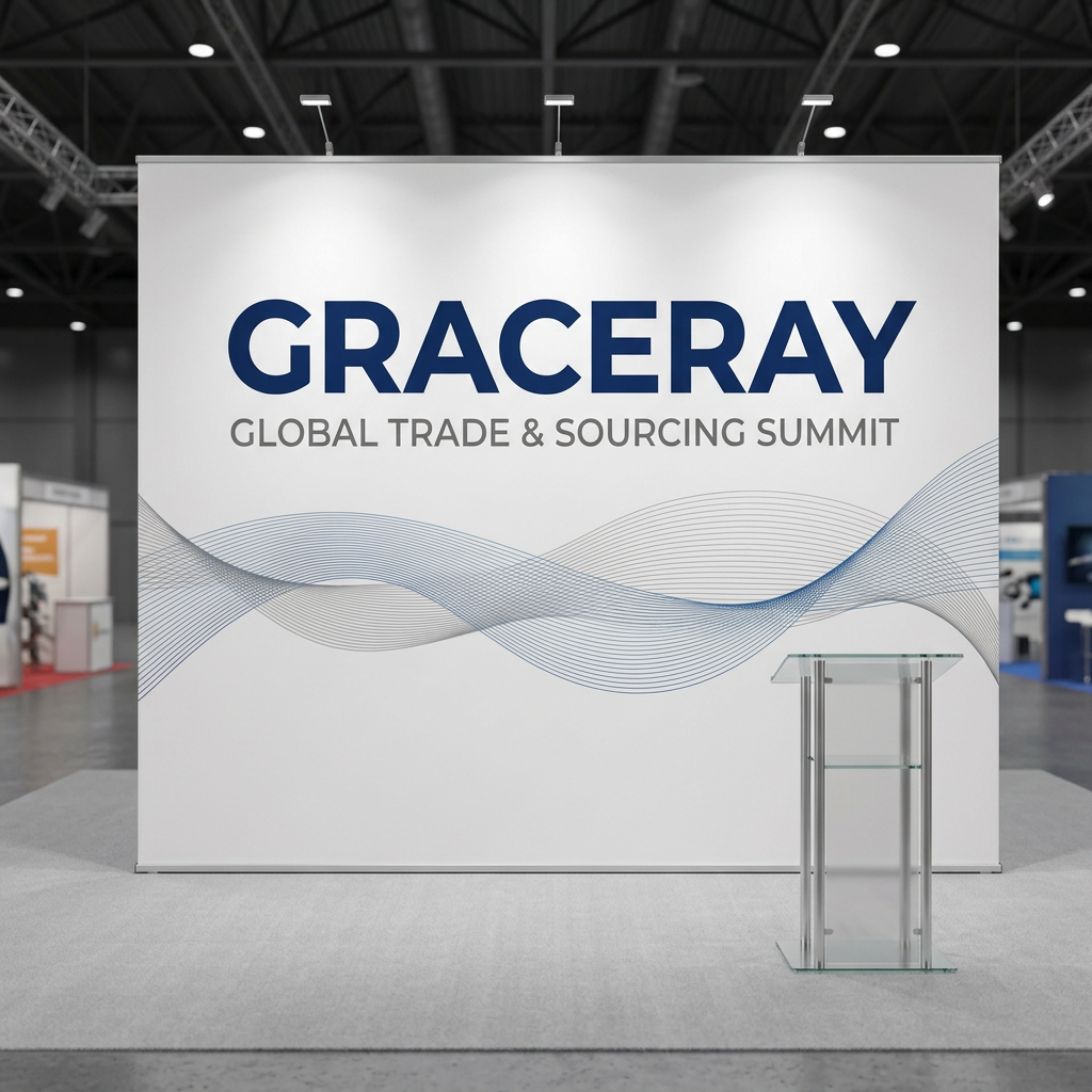 Custom tension fabric backdrop display standing taut across a trade show exhibition booth