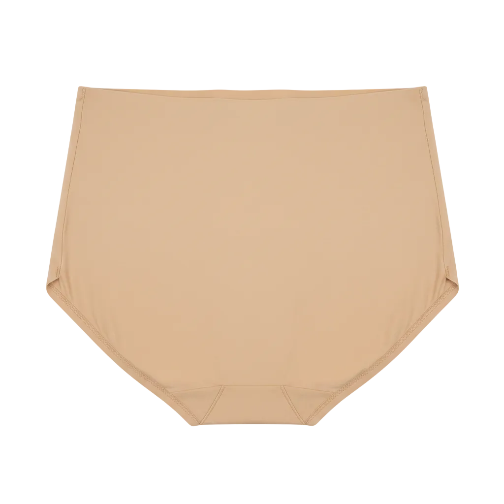 Back view of seamless high waist stretch briefs on white background
