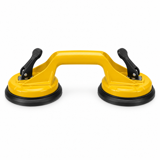Heavy-duty double suction cup lifter in industrial yellow on a pure white background with comfortable margins
