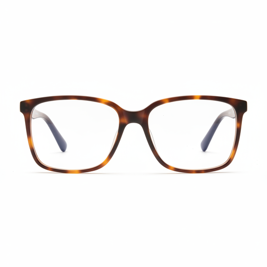 Large lens reading glasses with wide soft square frame front view on white background