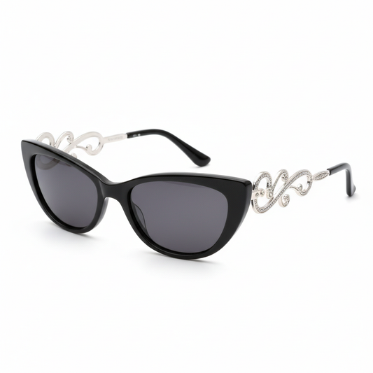 Women’s Slim Cat Eye Sunglasses with Metal Temple Detail