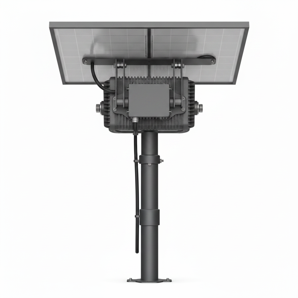 Back view of Split Solar Street Light showing pole mounting brackets