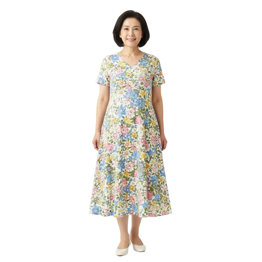Women’s V-Neck Short Sleeve A-Line Midi Dress