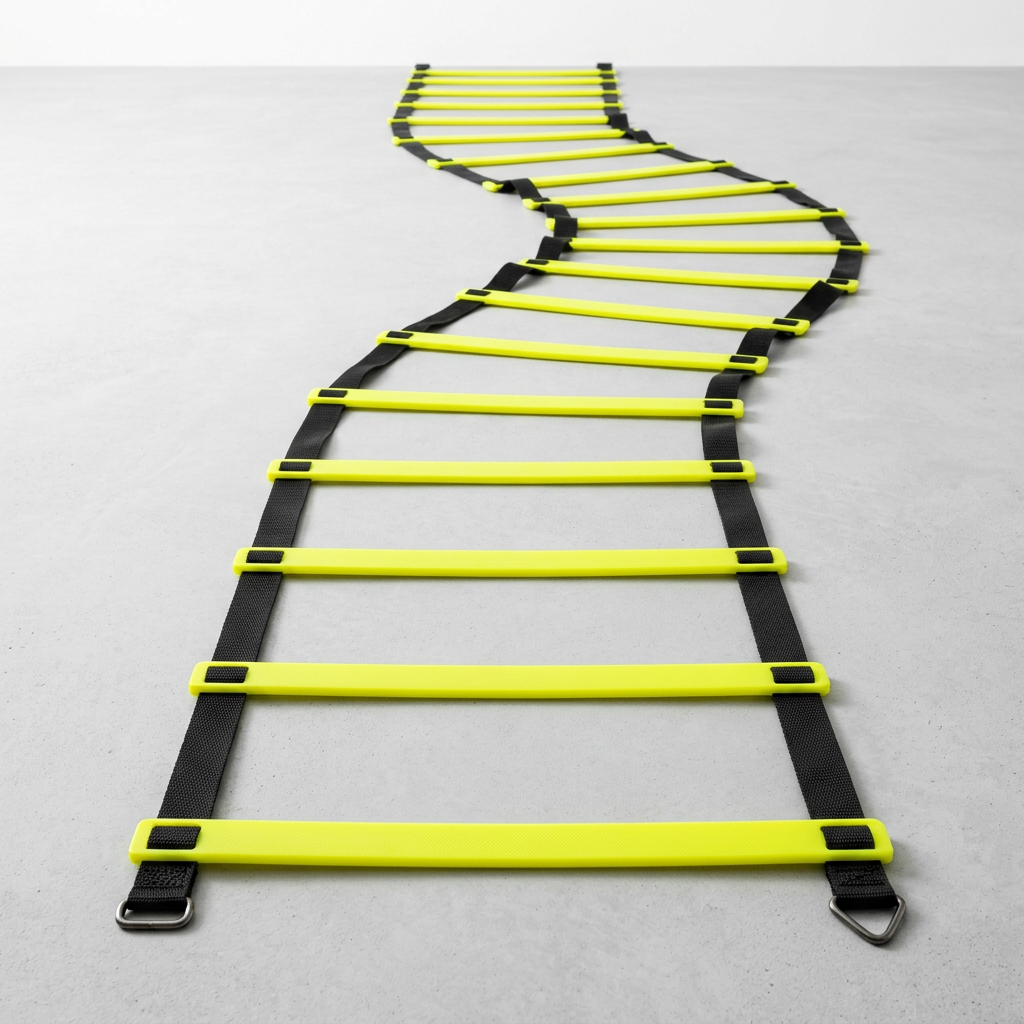 Portable agility training ladder laid out on grass for outdoor footwork drills.