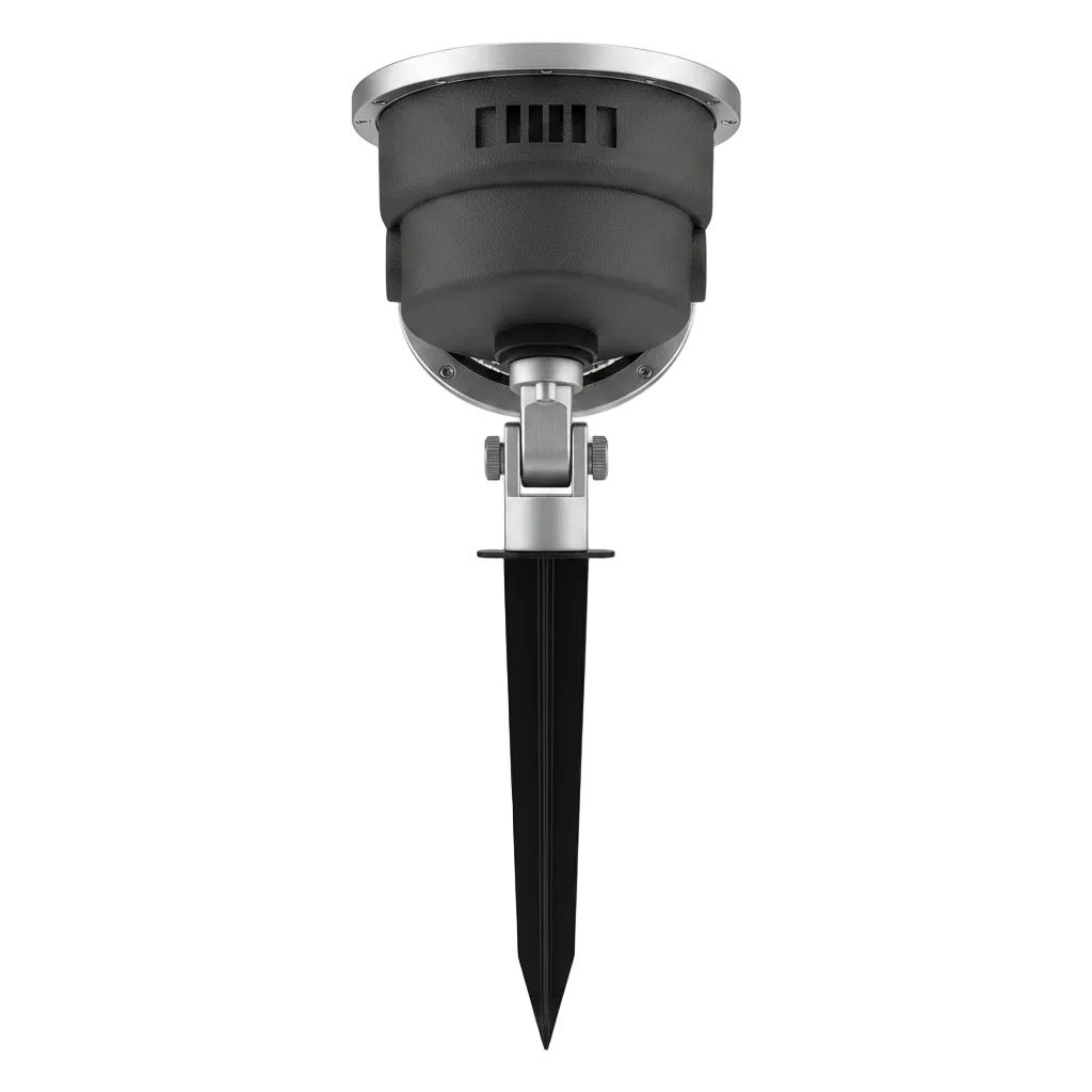 Back view of Solar Spot Light showing solar panel and mounting mechanism