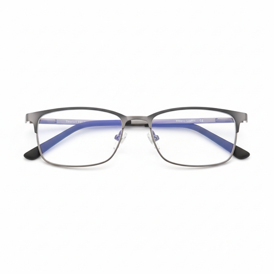 Dual-function anti-blue light photochromic reading glasses clear indoor view on white background