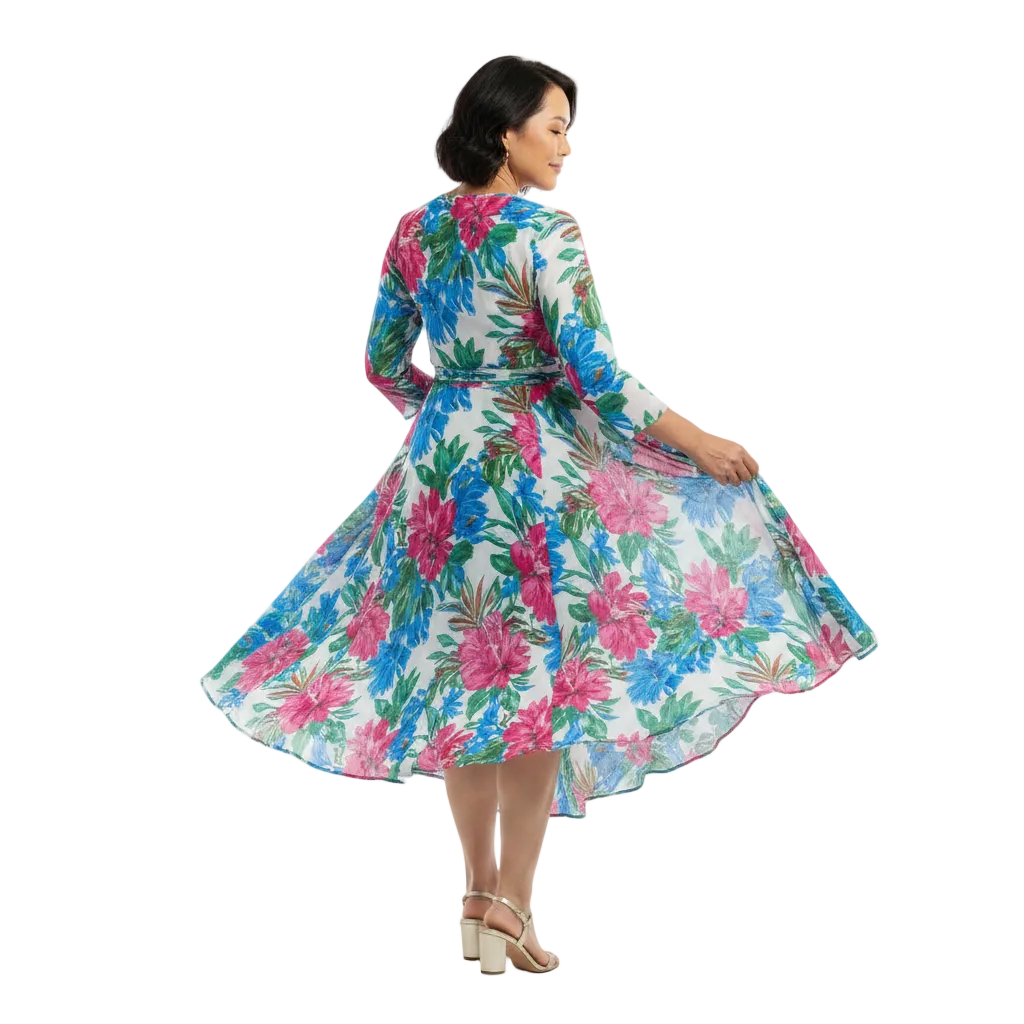 Women’s Wrap Midi Dress with Adjustable Waist Tie