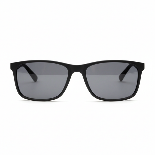Sun reading glasses with tinted UV400 smoke lenses front view on white background