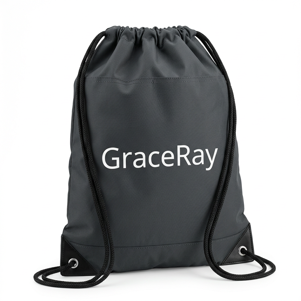 Custom logo promotional drawstring bag with printed branding for event giveaways.