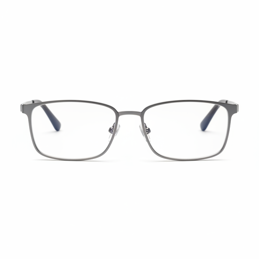 Photochromic reading glasses clear indoor state front view on white background