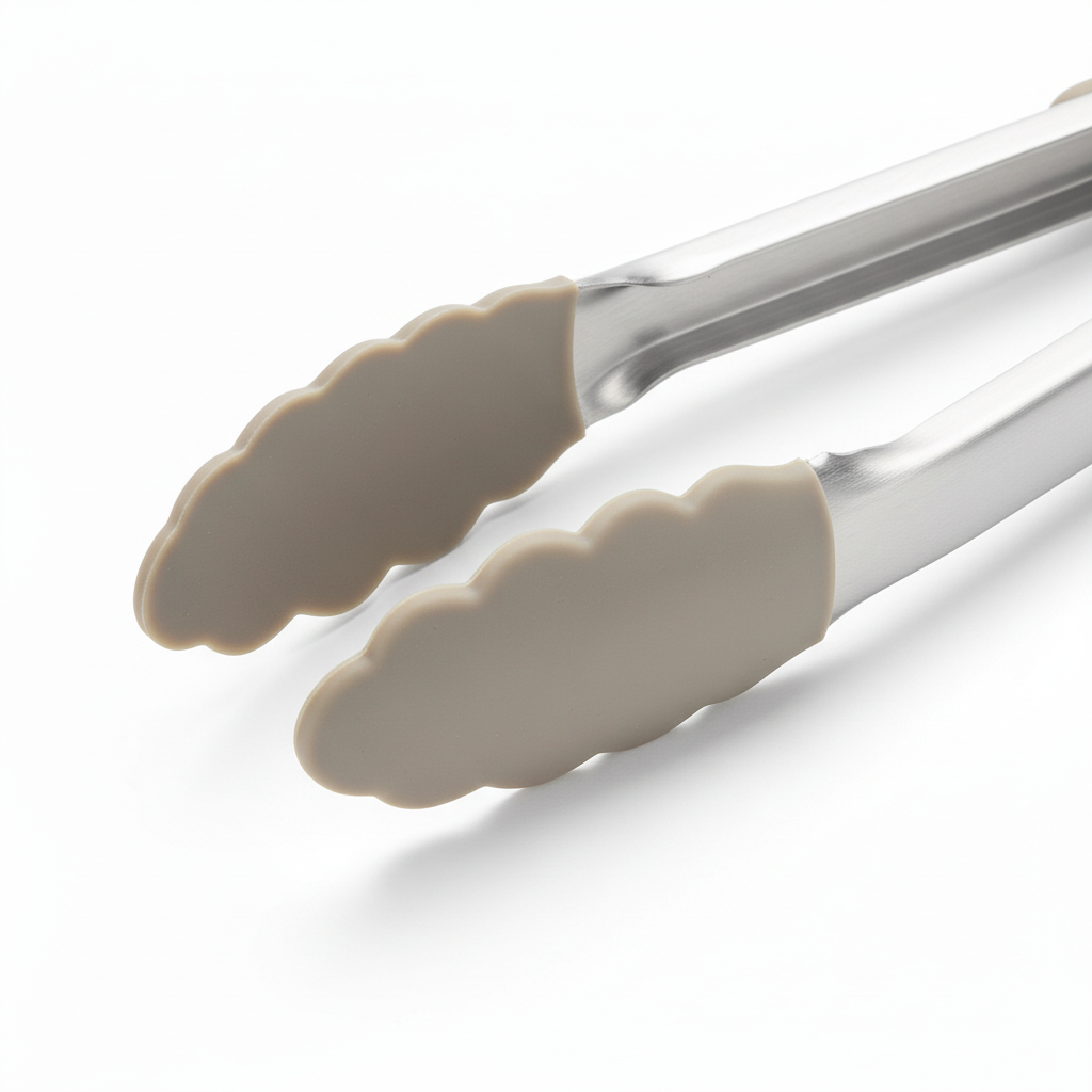 Macro detail of scalloped food-grade silicone tips seamlessly molded over stainless steel arms
