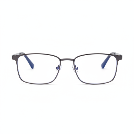 Blue light progressive reading glasses with no-line multifocal lenses front view on white background