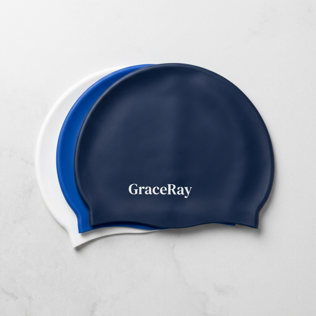 Silicone swimming cap displayed in a range of available colors for swimming activities.