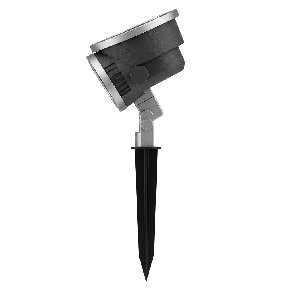 Side profile of Solar Spot Light showing adjustable head and stake