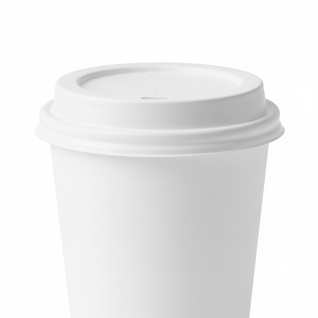 Close-up of fitted sipping lid and rim on reusable plastic coffee cup