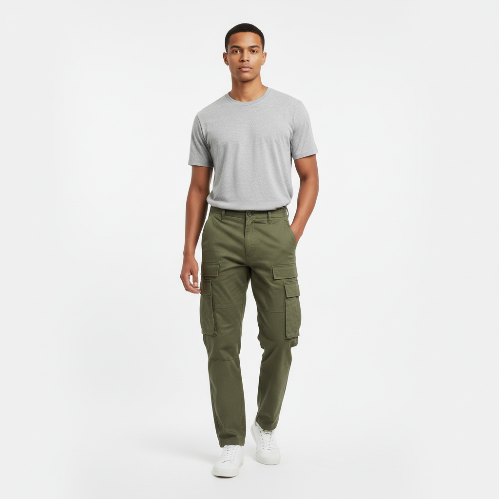 Indonesian male model olive cargo pants