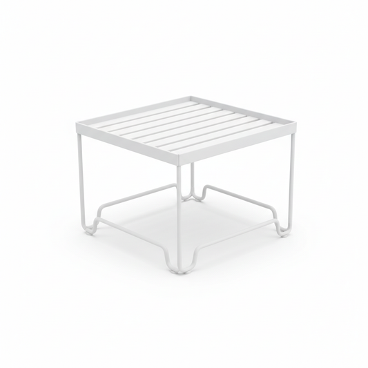 Single stackable kitchen shelf rack with slotted top platform on pure white background
