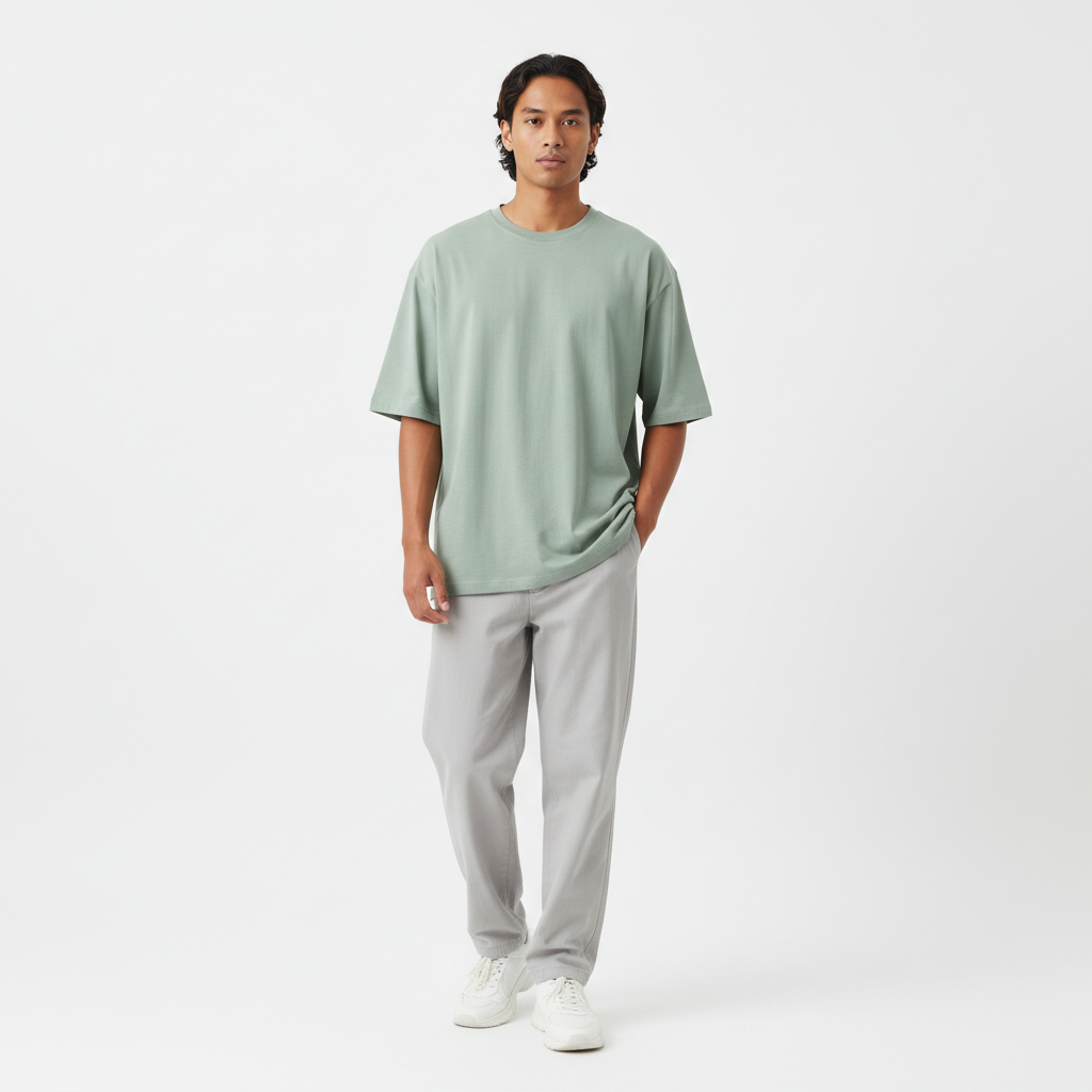 Malaysian male model oversized green t-shirt